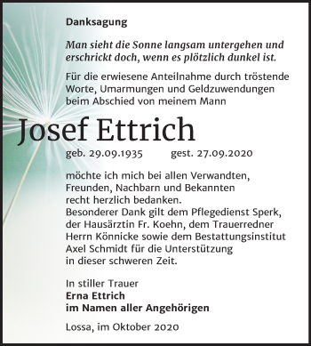 Traueranzeige von Josef Ettrich von Wochenspiegel Naumburg/Nebra