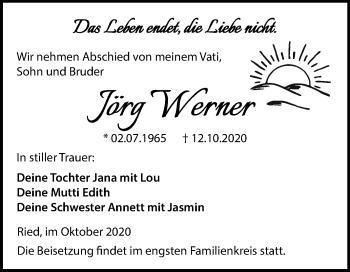 Traueranzeige von Jörg Werner von Wochenspiegel Weißenfels