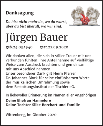 Traueranzeige von Jürgen Bauer von Super Sonntag Wittenberg