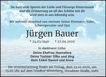 Traueranzeige von Jürgen Bauer von Mitteldeutsche Zeitung Wittenberg