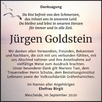 Traueranzeige von Jürgen Goldstein von Super Sonntag Wittenberg