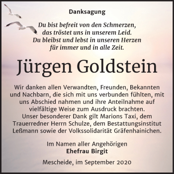 Traueranzeige von Jürgen Goldstein von Mitteldeutsche Zeitung Wittenberg