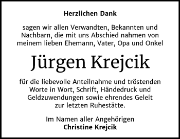 Traueranzeige von Jürgen Krejcik von Mitteldeutsche Zeitung Dessau-Roßlau