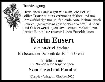 Traueranzeige von Karin Eusert von Mitteldeutsche Zeitung Wittenberg