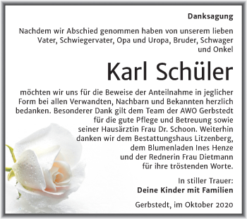 Traueranzeige von Karl Schüler von Mitteldeutsche Zeitung Mansfelder Land