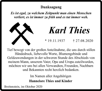 Traueranzeige von Karl Thies von Mitteldeutsche Zeitung Sangerhausen
