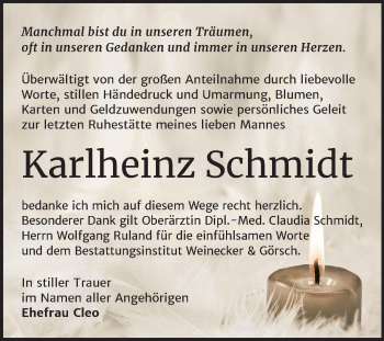 Traueranzeige von Karlheinz Schmidt von Super Sonntag Bernburg
