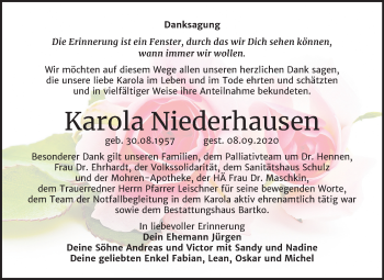 Traueranzeige von Karola Niederhausen von Super Sonntag Köthen
