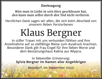 Traueranzeige von Klaus Bergner von Super Sonntag Mansfelder Land