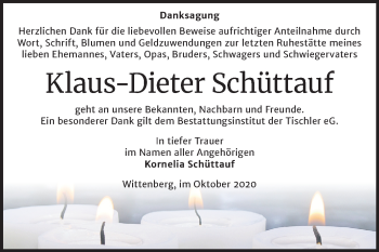 Traueranzeige von Klaus-Dieter Schüttauf von Super Sonntag Wittenberg