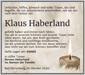 Traueranzeige von Klaus Haberland von Mitteldeutsche Zeitung Merseburg/Querfurt