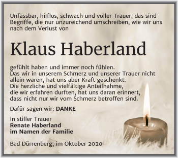 Traueranzeige von Klaus Haberland von Super Sonntag Merseburg/Querfurt