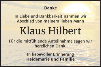 Traueranzeige von Klaus Hilbert von Mitteldeutsche Zeitung Mansfelder Land