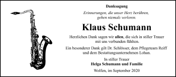 Traueranzeige von Klaus Schumann von Mitteldeutsche Zeitung Bitterfeld