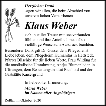 Traueranzeige von Klaus Weber von Mitteldeutsche Zeitung Sangerhausen