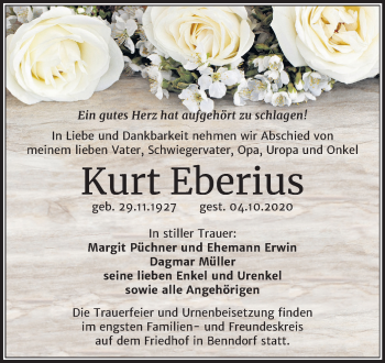 Traueranzeige von Kurt Eberius von Super Sonntag Mansfelder Land