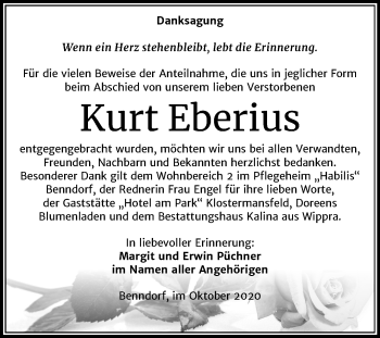 Traueranzeige von Kurt Eberius von Mitteldeutsche Zeitung Mansfelder Land