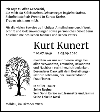 Traueranzeige von Kurt Kunert von Super Sonntag Wittenberg