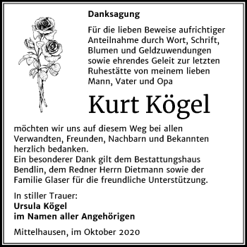 Traueranzeige von Kurt Kögel von Super Sonntag Sangerhausen