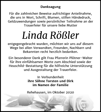 Traueranzeige von Linda Rößler von Mitteldeutsche Zeitung Naumburg/Nebra