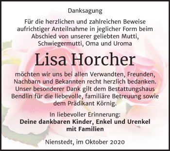 Traueranzeige von Lisa Horcher von Mitteldeutsche Zeitung Sangerhausen