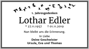 Traueranzeige von Lothar Edler von Super Sonntag Mansfelder Land