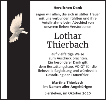 Traueranzeige von Lothar Thierbach von Mitteldeutsche Zeitung Mansfelder Land