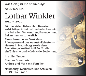 Traueranzeige von Lothar Winkler von Super Sonntag Zeitz