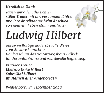 Traueranzeige von Ludwig Hilbert von Super Sonntag Zeitz