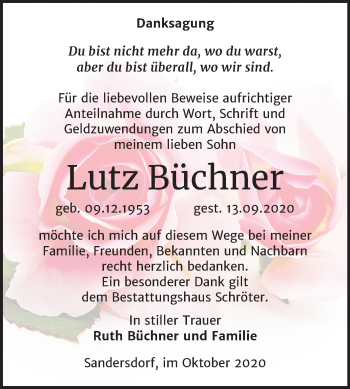 Traueranzeige von Lutz Büchner von Mitteldeutsche Zeitung Bitterfeld