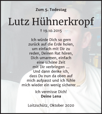 Traueranzeige von Lutz Hühnerkropf von Super Sonntag Zeitz
