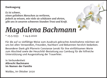 Traueranzeige von Magdalena Bachmann von Super Sonntag Zeitz
