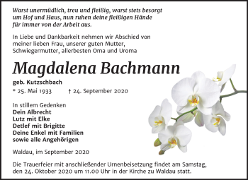 Traueranzeige von Magdalena Bachmann von Mitteldeutsche Zeitung Zeitz