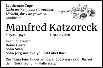 Traueranzeige von Manfred Katzoreck von Mitteldeutsche Zeitung Halle/Saalkreis