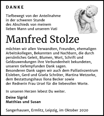Traueranzeige von Manfred Stolze von Super Sonntag Sangerhausen