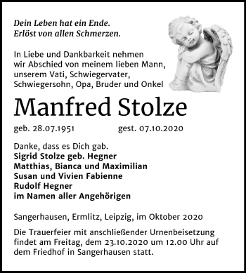 Traueranzeige von Manfred Stolze von Mitteldeutsche Zeitung Sangerhausen