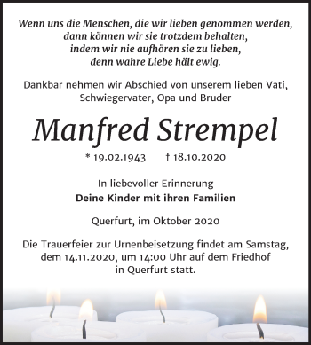 Traueranzeige von Manfred Strempel von Mitteldeutsche Zeitung Merseburg/Querfurt