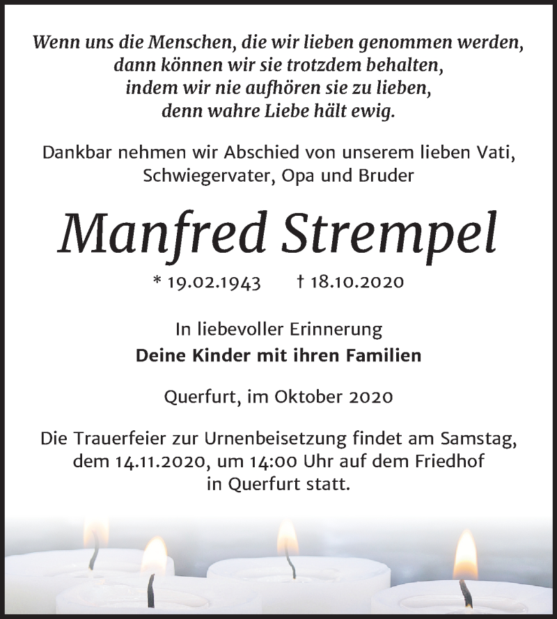  Traueranzeige für Manfred Strempel vom 26.10.2020 aus Mitteldeutsche Zeitung Merseburg/Querfurt