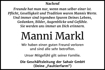 Traueranzeige von Manfred Markl von Mitteldeutsche Zeitung Sangerhausen