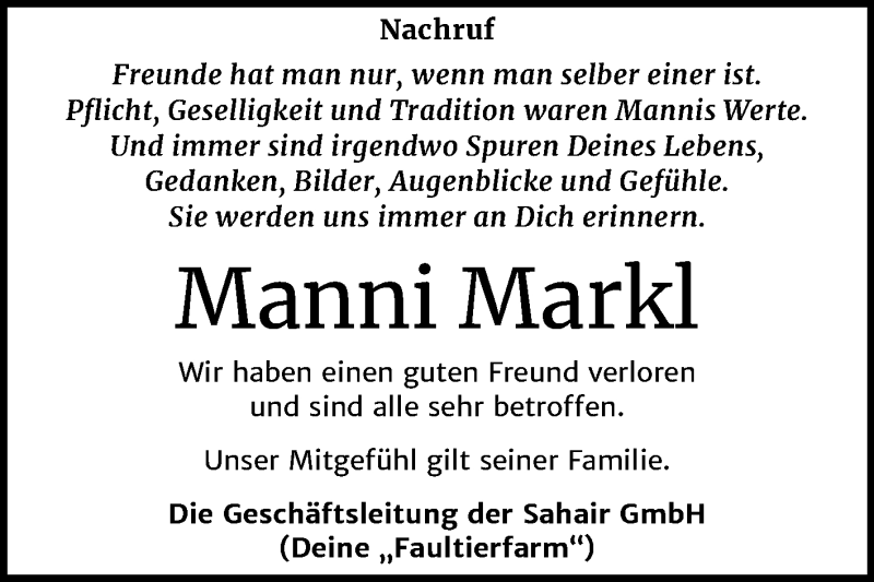  Traueranzeige für Manfred Markl vom 01.10.2020 aus Mitteldeutsche Zeitung Sangerhausen