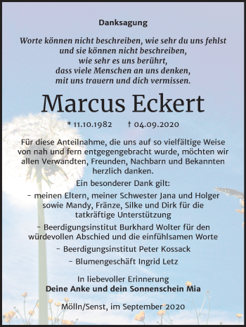 Traueranzeige von Marcus Eckert von Super Sonntag Wittenberg