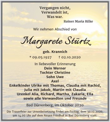 Traueranzeige von Margarete Stürtz von Mitteldeutsche Zeitung Merseburg/Querfurt