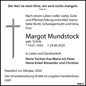 Traueranzeige von Margot Mundstock von Super Sonntag Zeitz