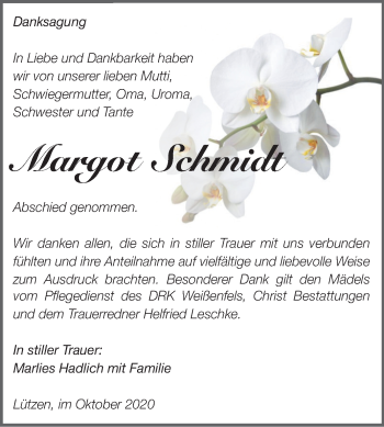 Traueranzeige von Margot Schmidt von Super Sonntag Weißenfels