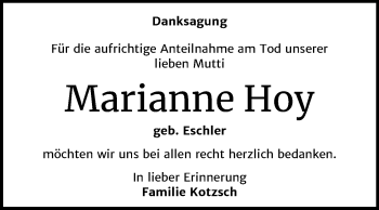 Traueranzeige von Marianne Hoy von Super Sonntag Wittenberg