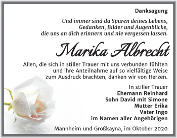 Traueranzeige von Marika Albrecht von Mitteldeutsche Zeitung Merseburg/Querfurt