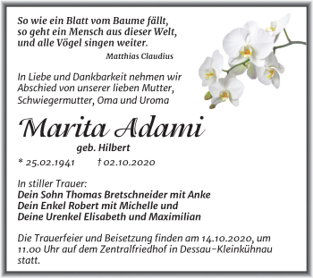 Traueranzeige von Marita Adami von Super Sonntag Dessau-Roßlau