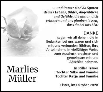 Traueranzeige von Marlies Müller von Super Sonntag Wittenberg