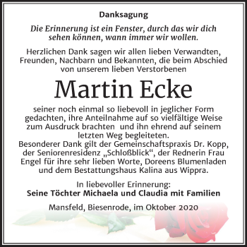 Traueranzeige von Martin Ecke von Mitteldeutsche Zeitung Mansfelder Land