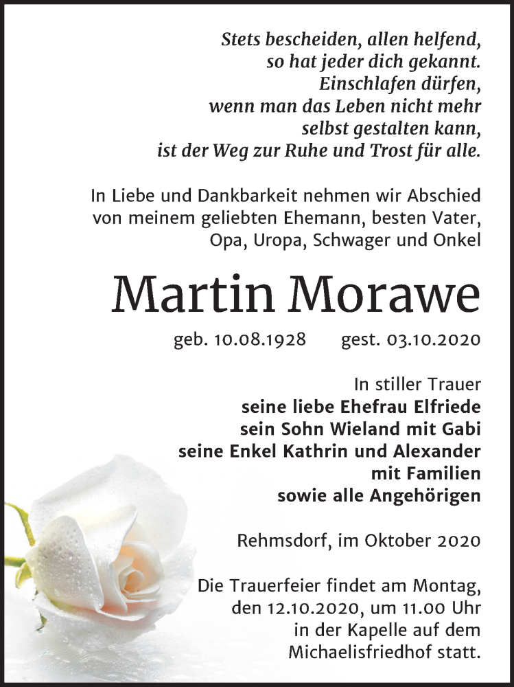  Traueranzeige für Martin Morawe vom 07.10.2020 aus Mitteldeutsche Zeitung Zeitz